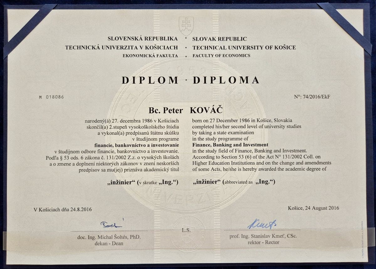 Diplom – Financie, bankovníctvo a investovanie · TU Košice, 2016